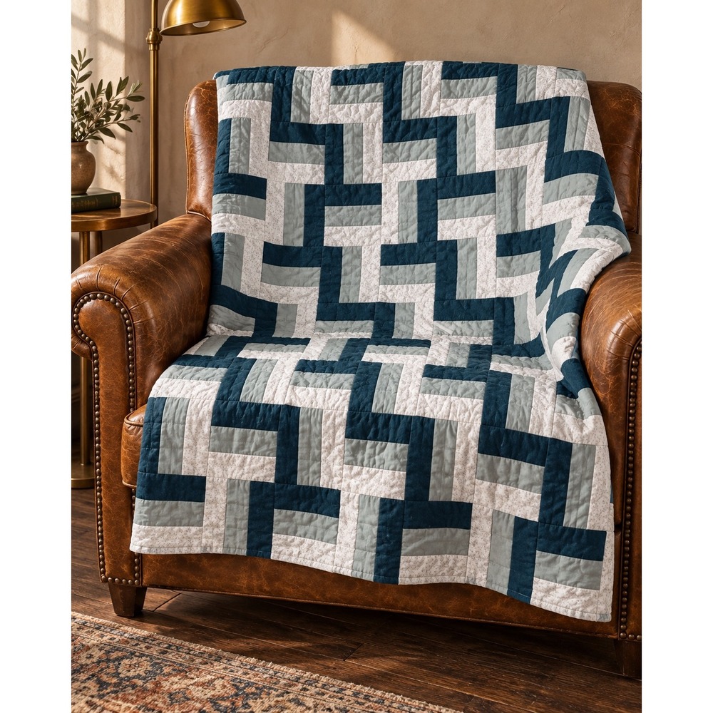 Handmade Geometric Patchwork Quilt Throw Teal Sage Green Cream Basketweave 42x48